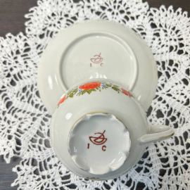 Чайная пара Довбышского ФЗ 1974-84гг Фарфор с цветочной деколью "Розы", золото. Картинка 2